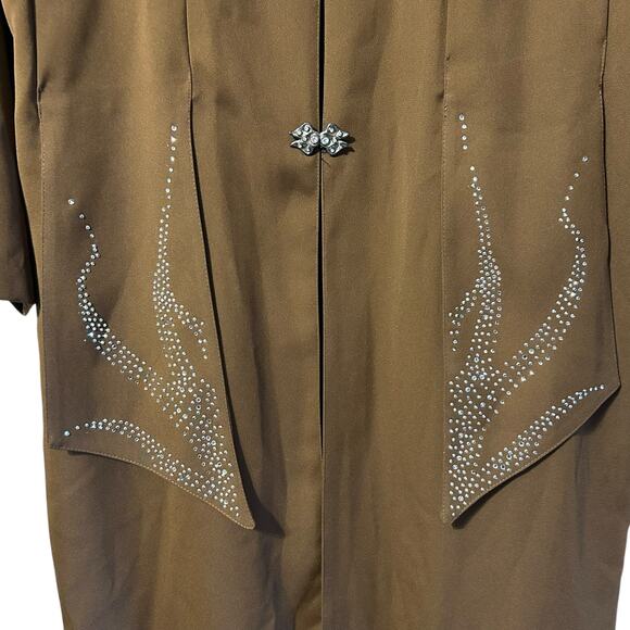 X-LAND DOLCE Jacket Long 2XL VTG USA Dark Brown Rhinestones Y2K Boho Whimsy Goth - Picture 3 of 14